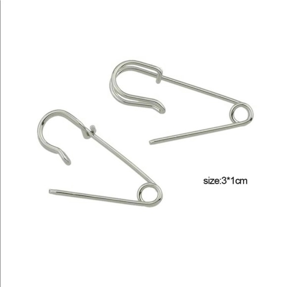 Silver Safety Pin Earrings - Picture 3 of 5